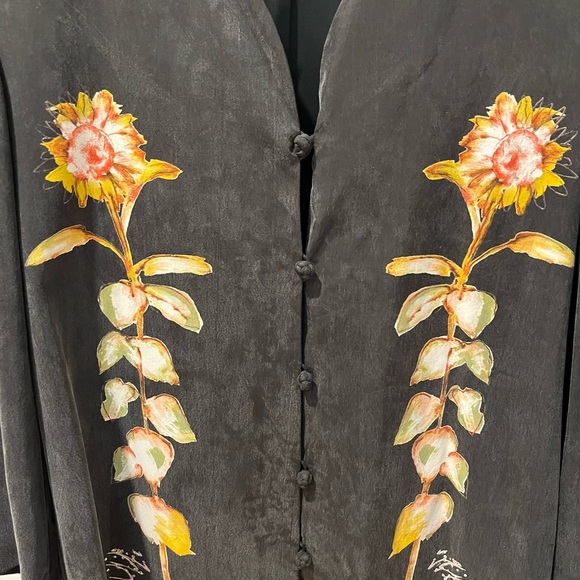 💛 SIMON CHANG - Sunflower Print Jacket with Shoulder Pads - Size 8 - Picture 4 of 8